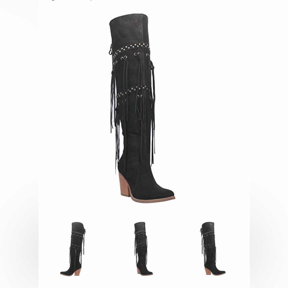 Dingo Black Over the Knee Fringe Boots